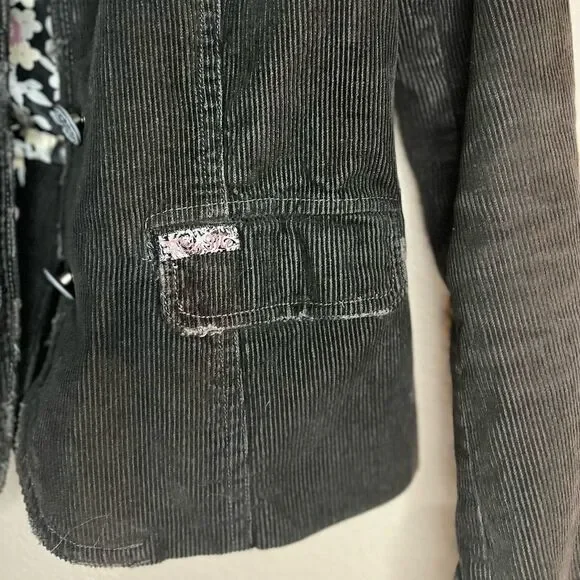 Miss Me Brown Distressed Corduroy Jacket Embroidered Long Sleeve Blazer Grunge S - Picture 15 of 15